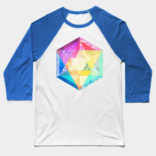 Retro Rainbow Patchwork Hexagon Baseball T-Shirt by micklyn